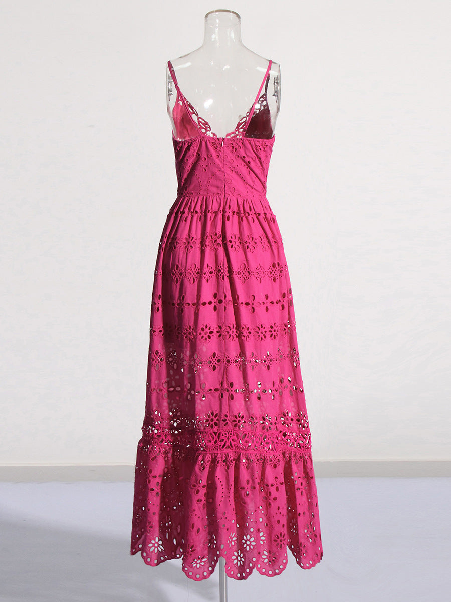 V-neck Lace Trim Design Mid-Rise  dress