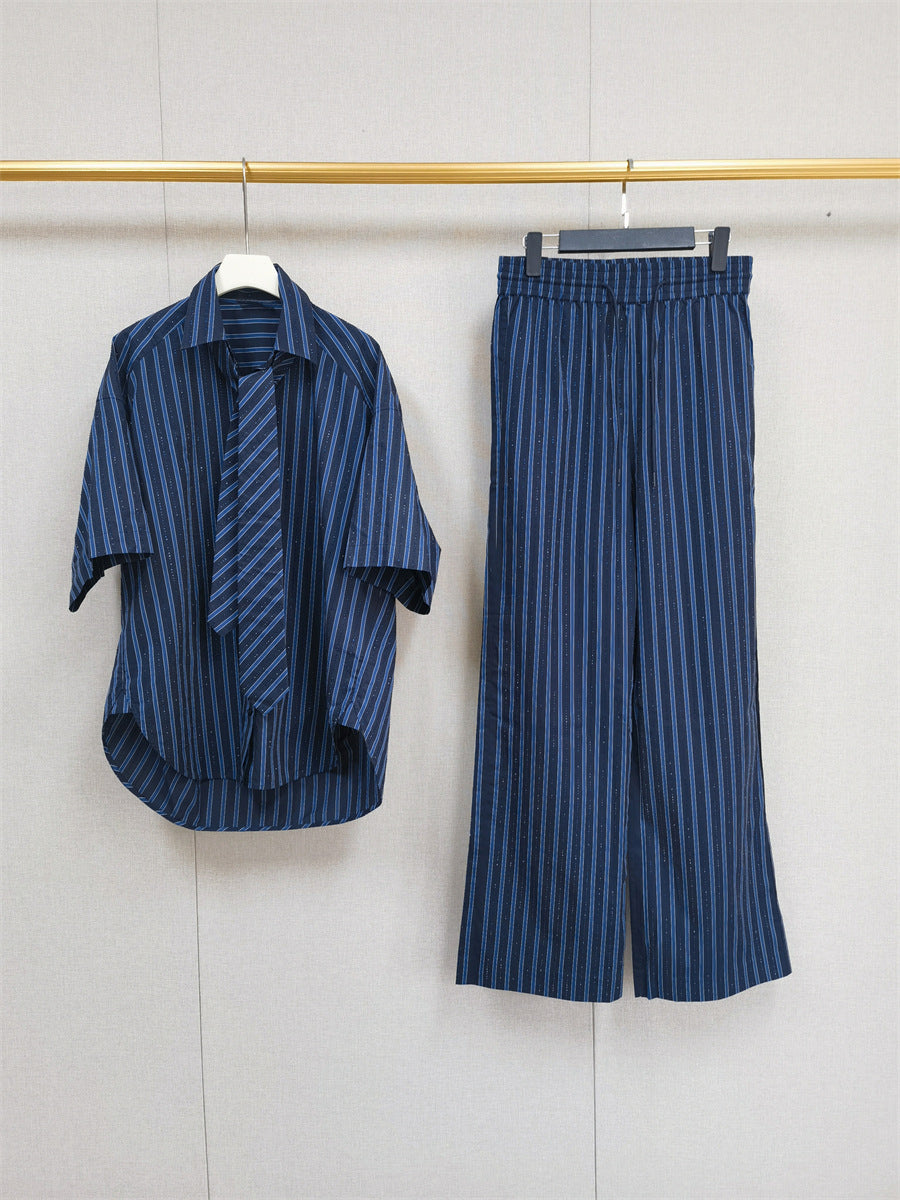 tie short-sleeved shirt top trousers