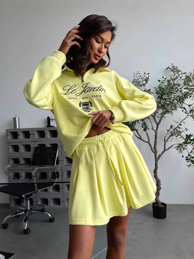 Loose half-zipper sweatshirt  two-piece set