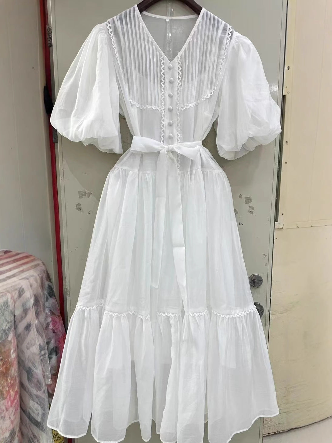 Lace Trim Dress with Belt