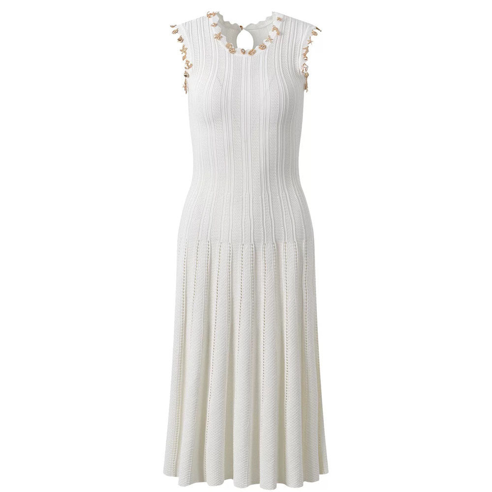 Cardigan + Sleeveless Pullover Waist-Cinching Dress Two-Piece Set