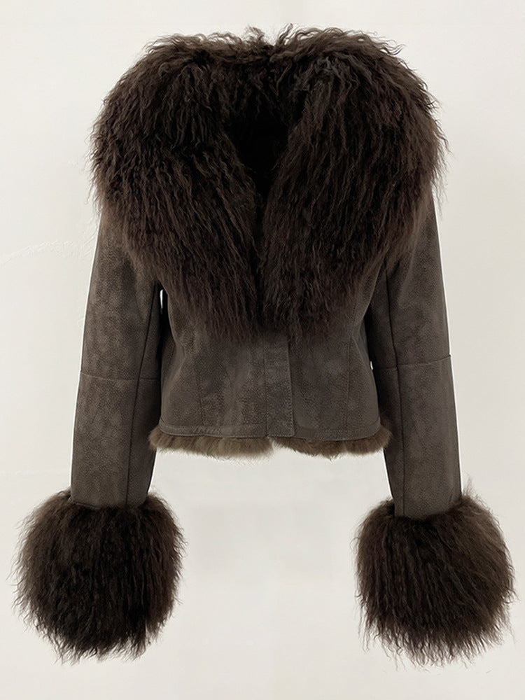 winter short suede fur coat