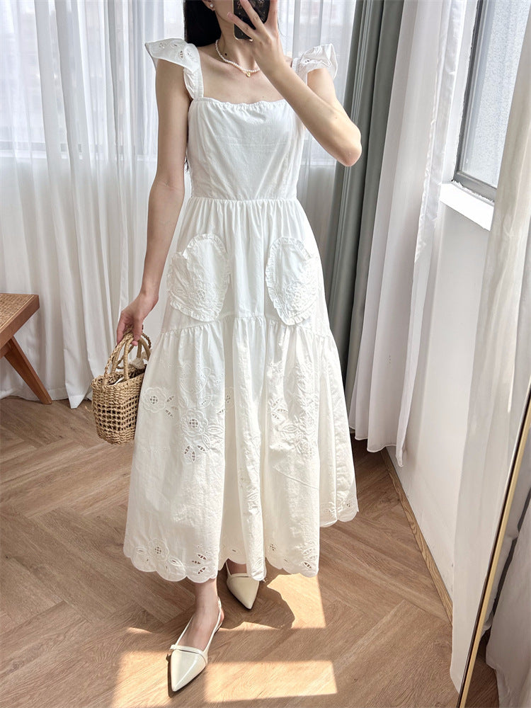 Flying sleeve love double pocket Dress