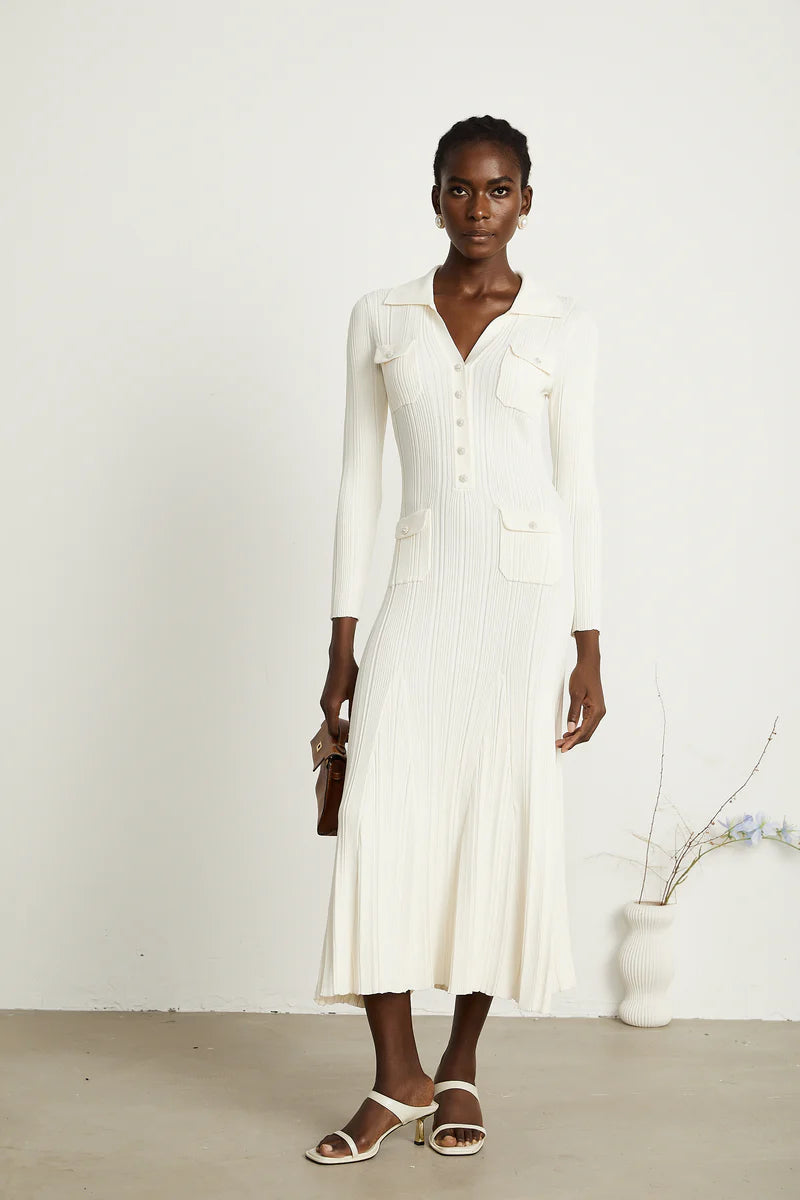 Nouria white mermaid-hem knit midi dress