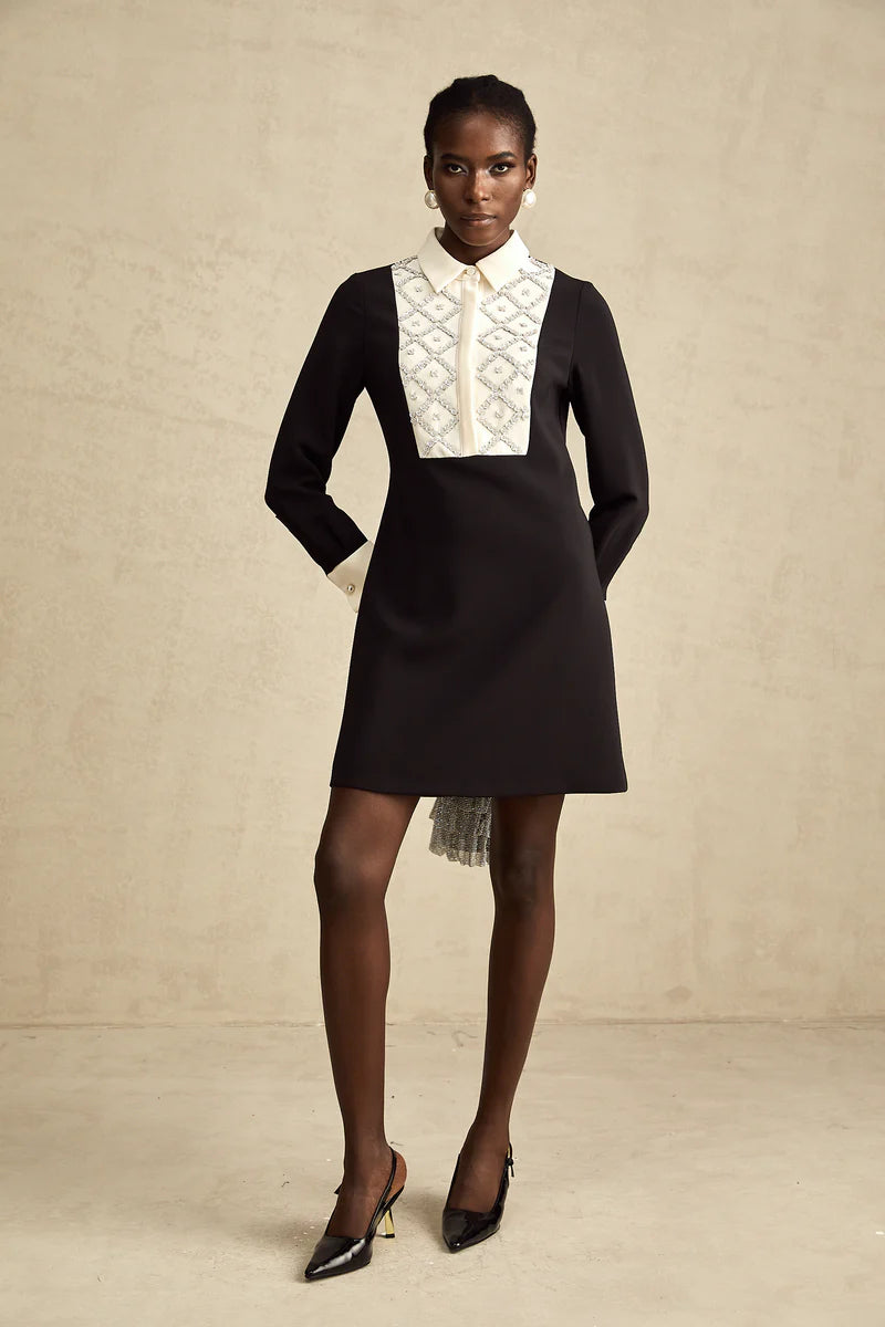 Esmée contraste-couleur embelli mini robe robe