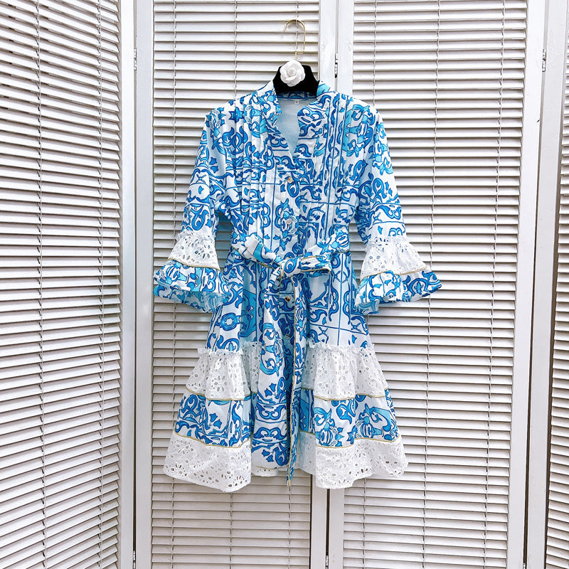 Vneck,bow, tie-in, waist-cinching cut-out dress