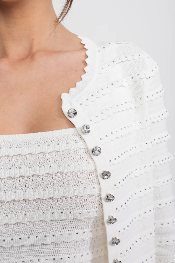Textured Knit 3 Piece Set With Blazer, Top and Midi Skirt - White