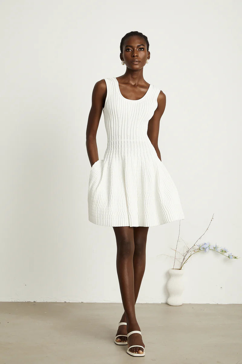 Constance White Tricoted plied Mini Robe