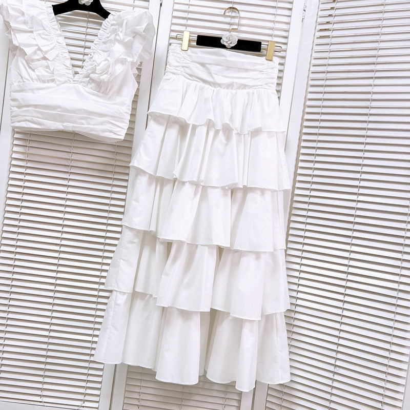 Ruffle vest cake set dress