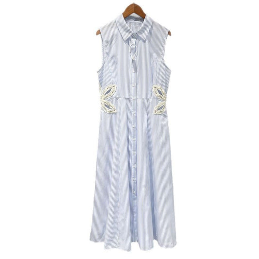 Five-Leaf Flower Diamond Hollow POLO Collar Long Skirt