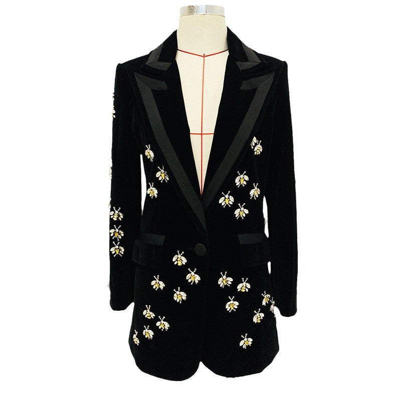Diamond Beaded Velvet Suit Jacket