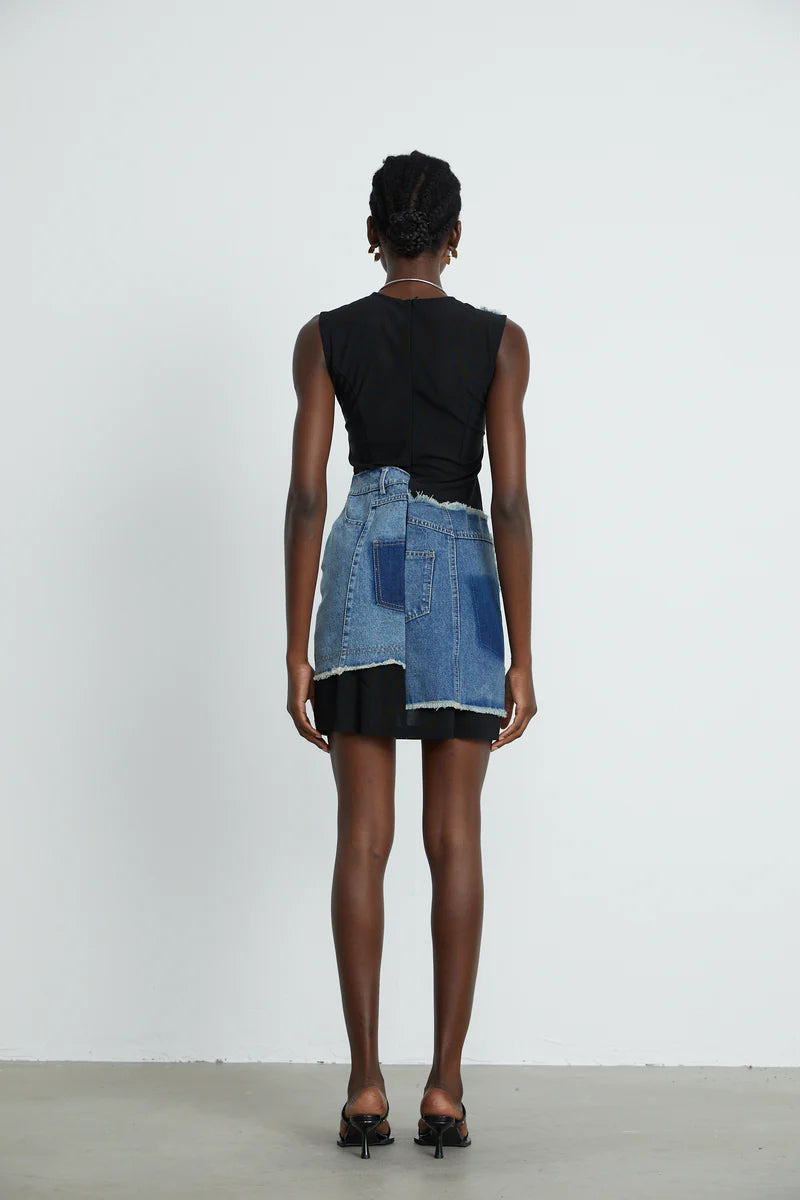 Lana denim patchwork sleeveless dress