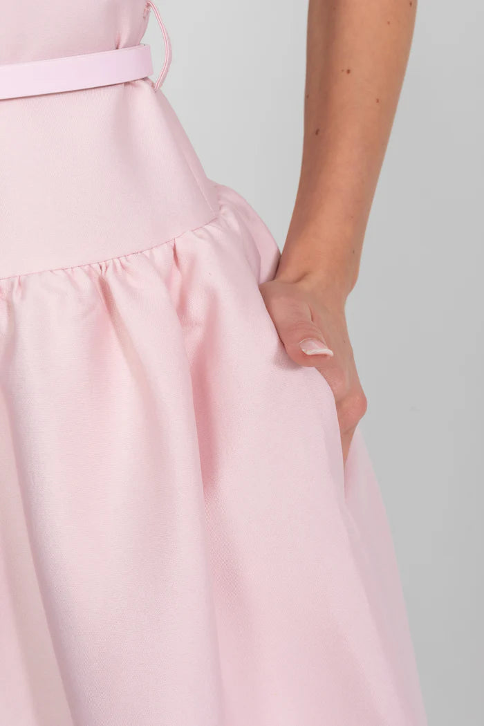 Sleeveless Midi Dress With Belted Waist And Front Pockets – Blush Pink
