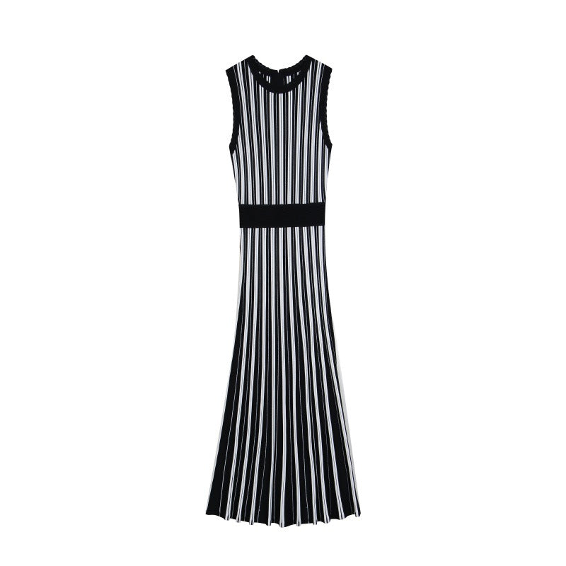 Black and white striped knitted dress