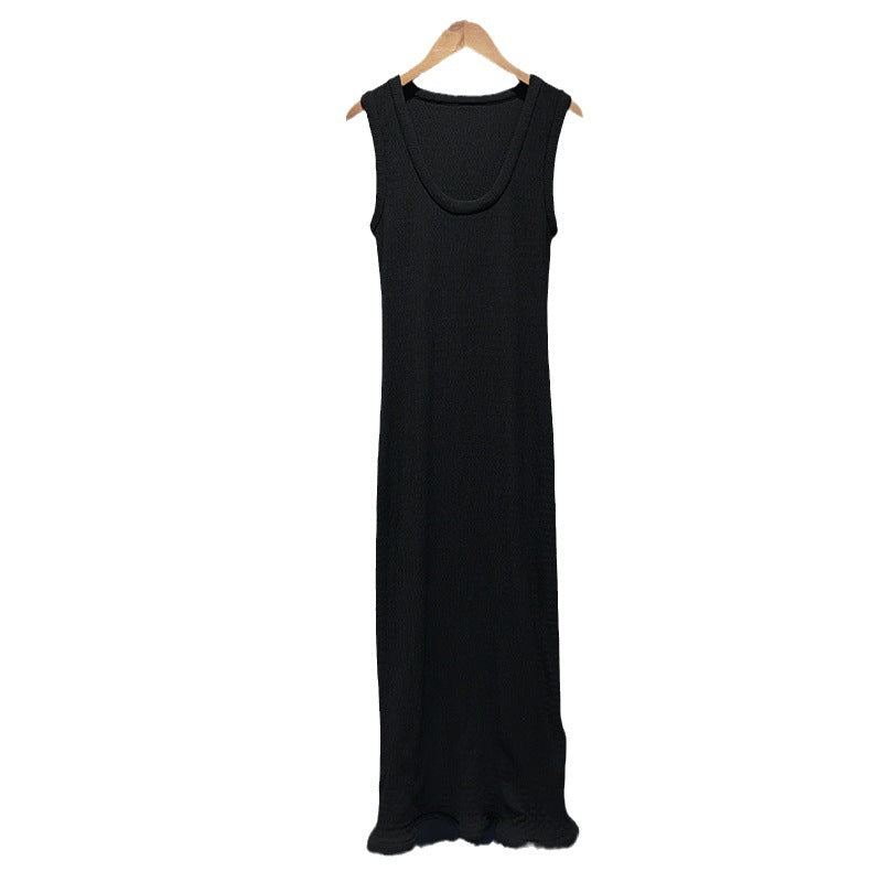 Slim U Neck Hem Curved Dress