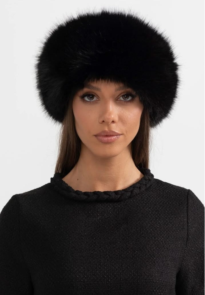 Furry Hat With Wide Brim - Black