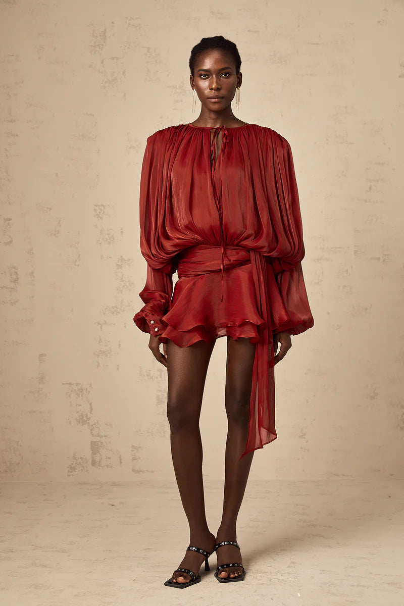 Eugénie Mini robe à volants entièrement plée en rouge