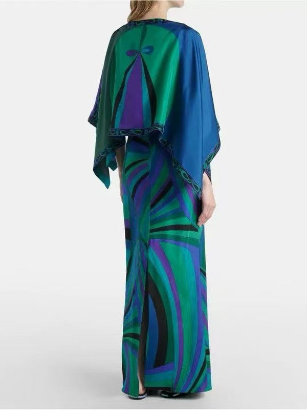 New Spring Silk Cape + Suspender Dress Digital Print Set