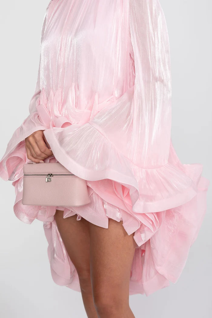 Asymmetric Ruffle Hem Mini Dress With Satin Finish - Pink