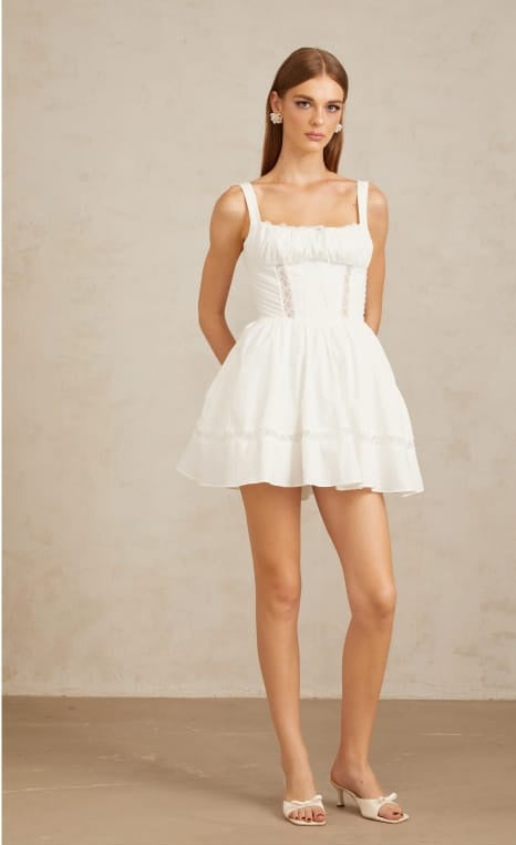 Apolline White Lace Trim Mini Dress