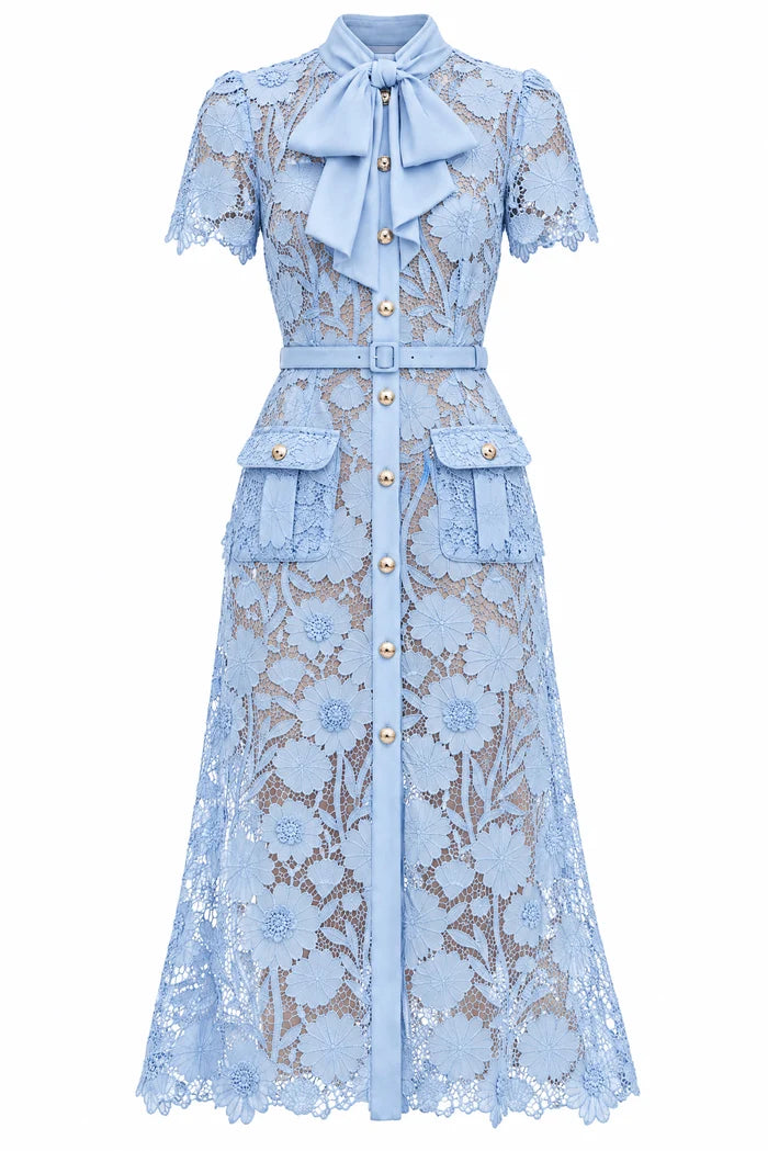 Guipure Lace Shirt Dress - Powder Blue