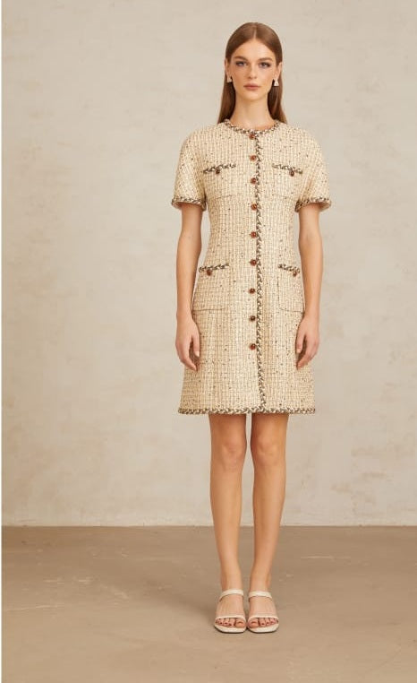Énergie Neutral A-Line Tweed Mini Dress