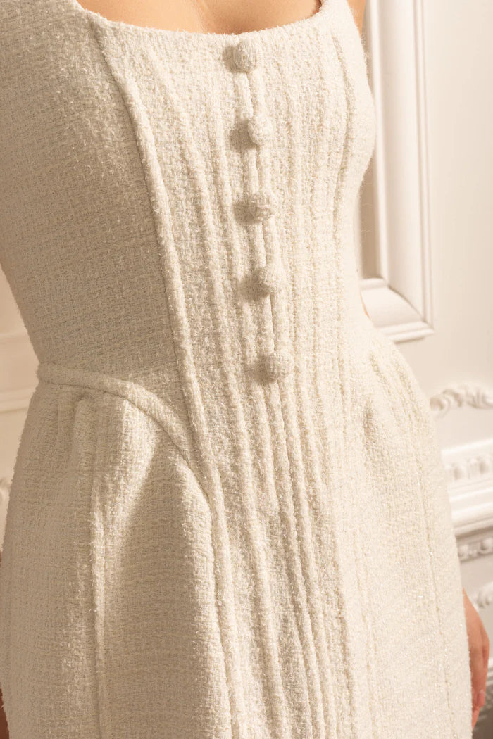 Textured Sleeveless Mini Dress With Fitted Bodice - Ivoire