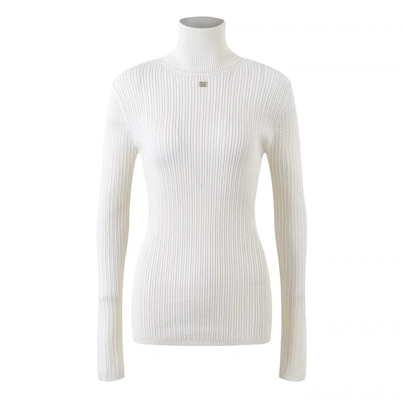 winter new black and white basic high neck slim base knit top