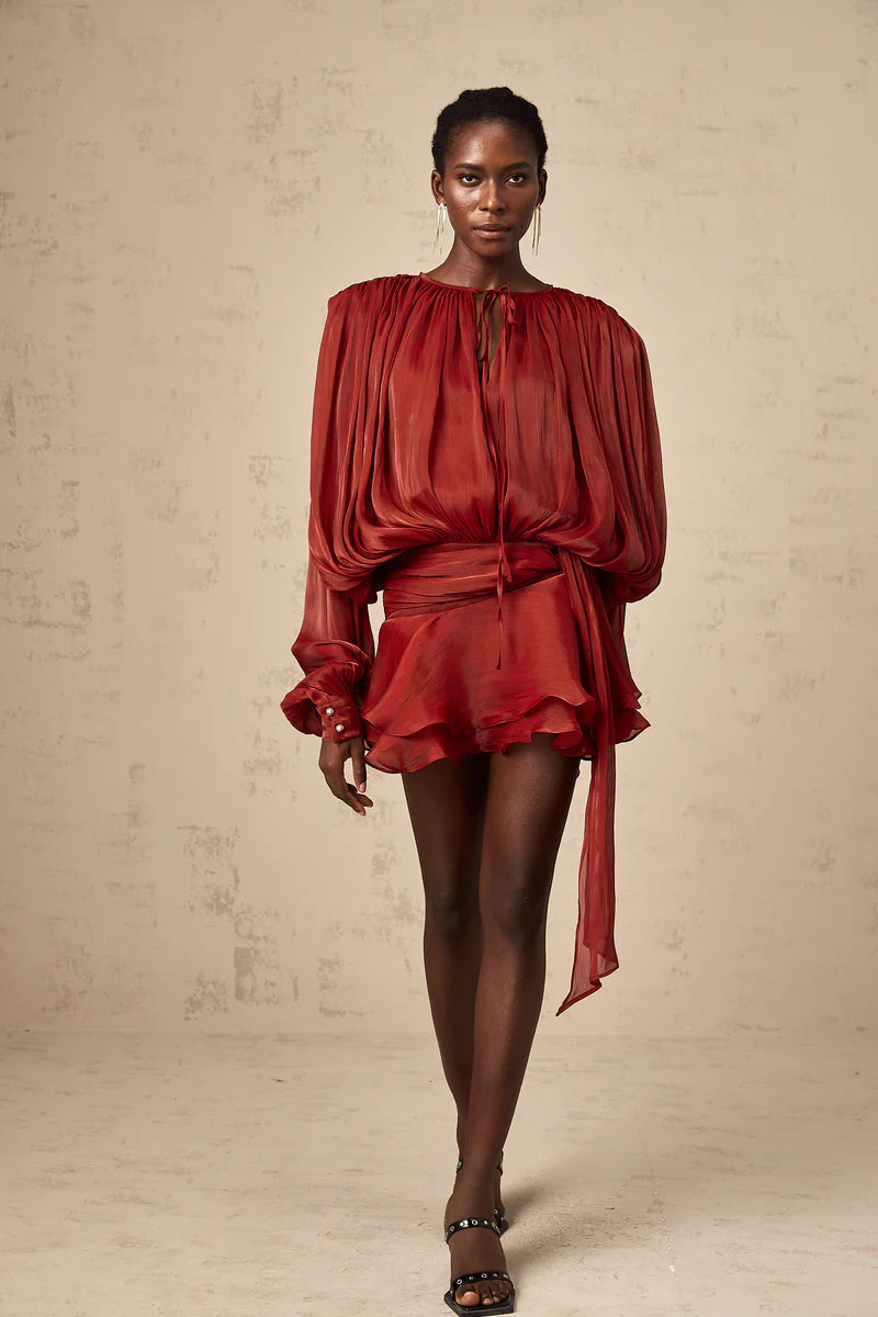 Eugénie Mini robe à volants entièrement plée en rouge