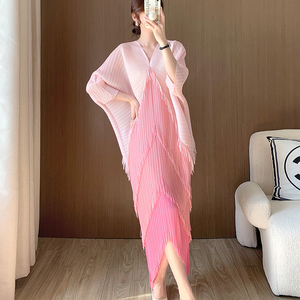 Irregular tassel pleated dress