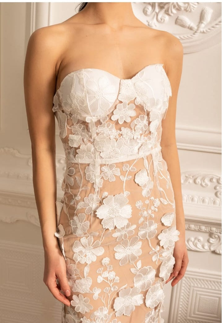 Sheer Embroidered Dress With Intricate Floral Pattern - White