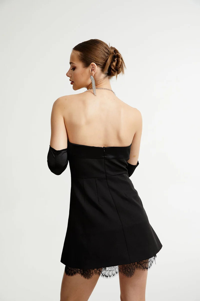 Zephyra black lace-detail mini dress