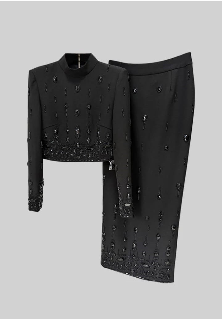 Diamond Embellished Co-Ord with Maxi Skirt