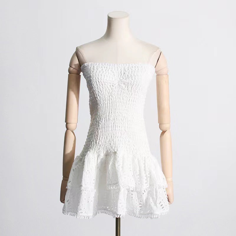 New bandeau embroidery elastic dress