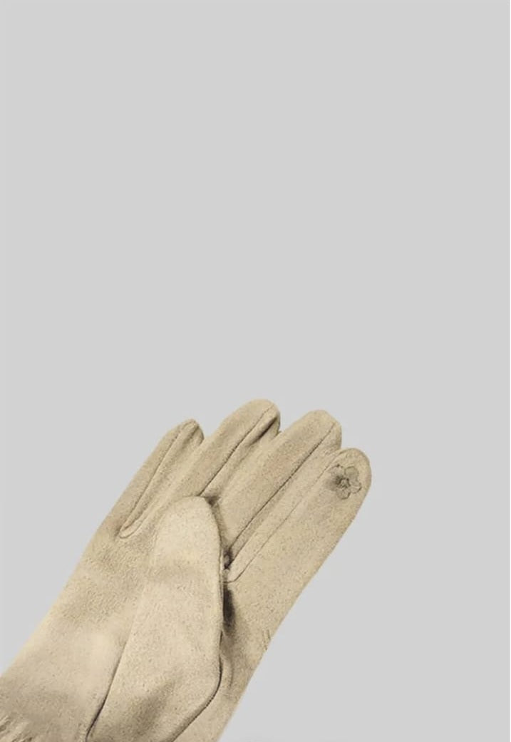 Suede Quilted Gloves With Fur - Beige