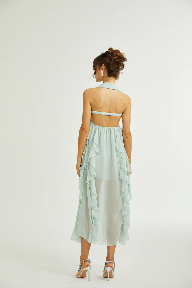Salilah embellished ruffled midi dress