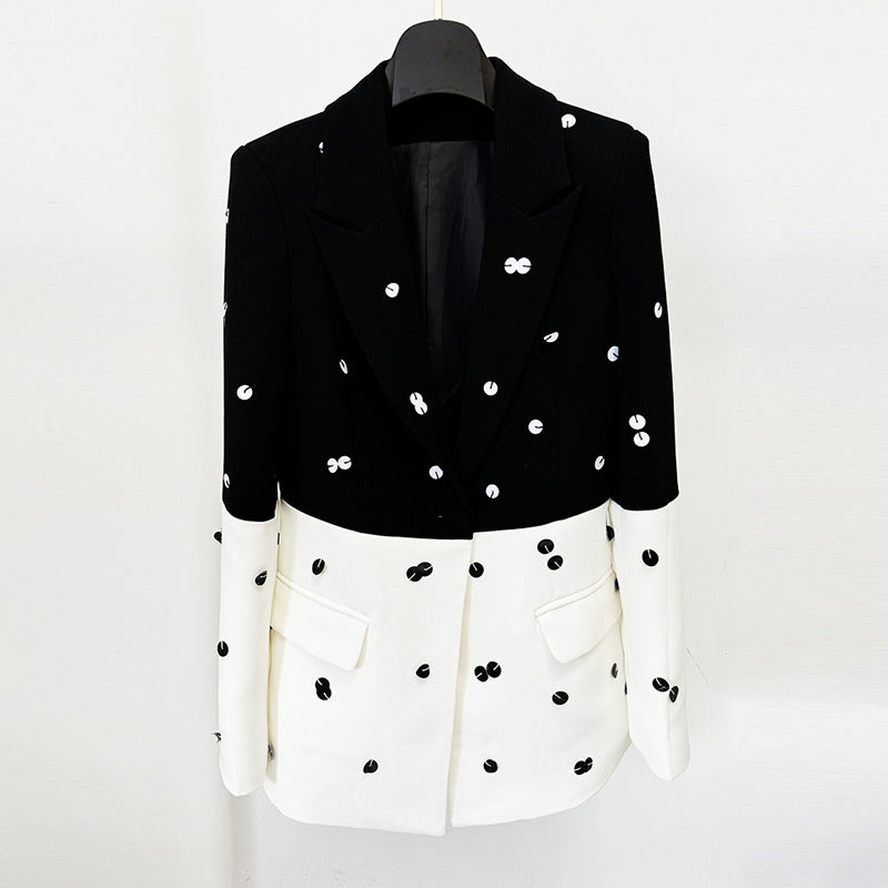 Sequins beaded color-blocked blazer