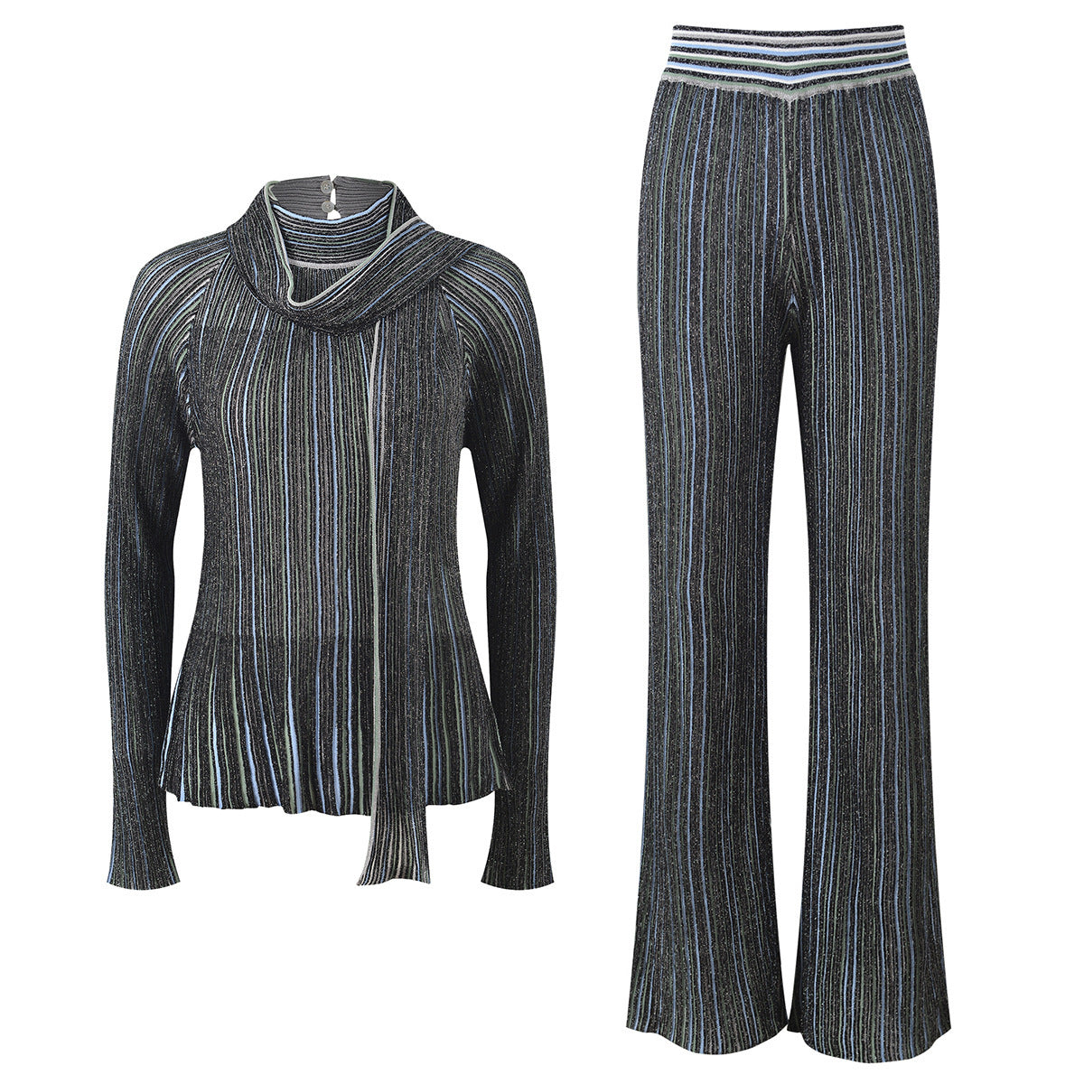 lace-up contrast  wide-leg pants set