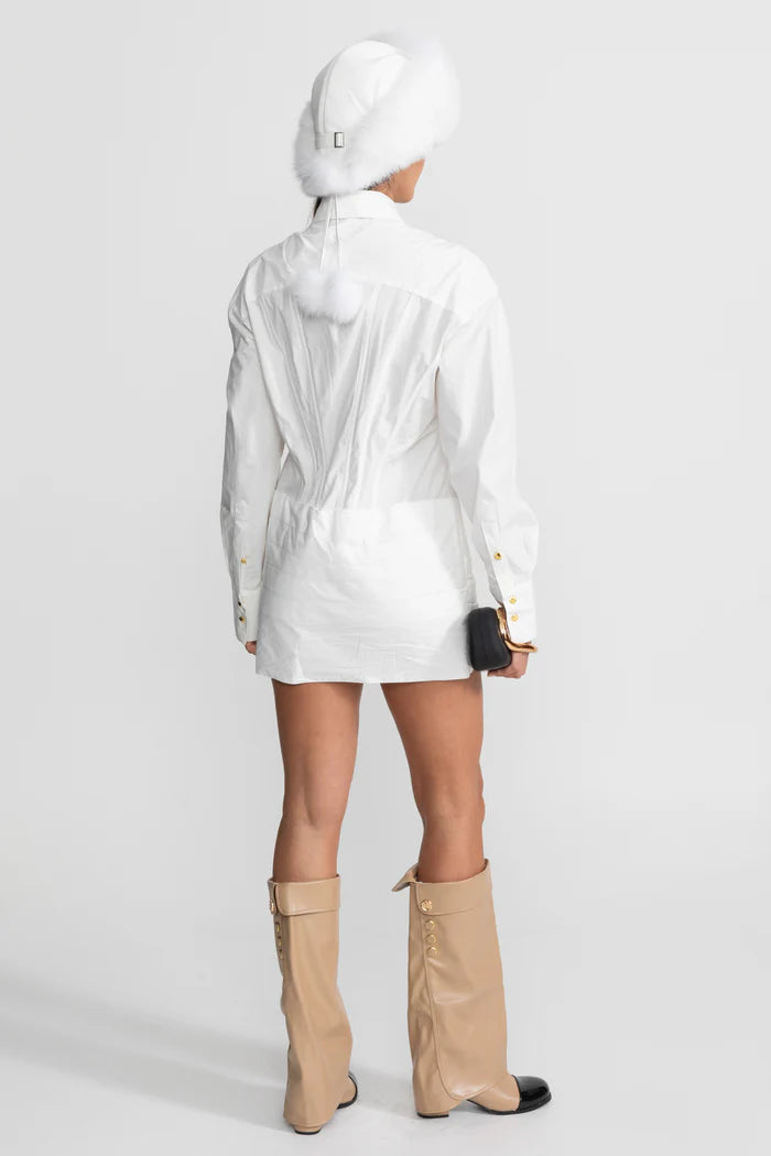 Structured Mini Dress With Gold Button Detailing – White