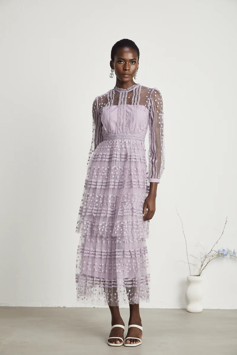 Delphine semi-sheer layered midi dress