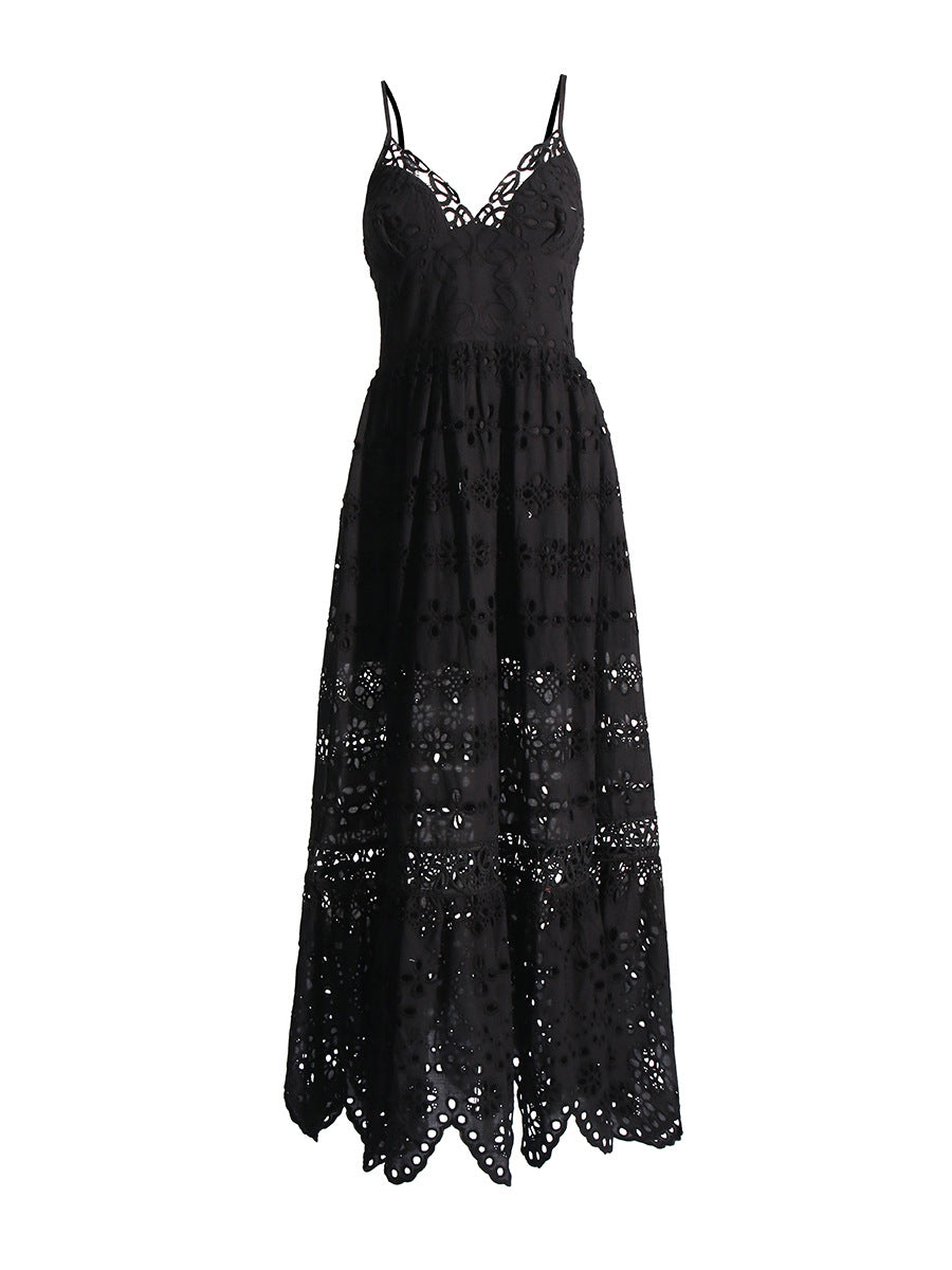 V-neck Lace Trim Design Mid-Rise  dress