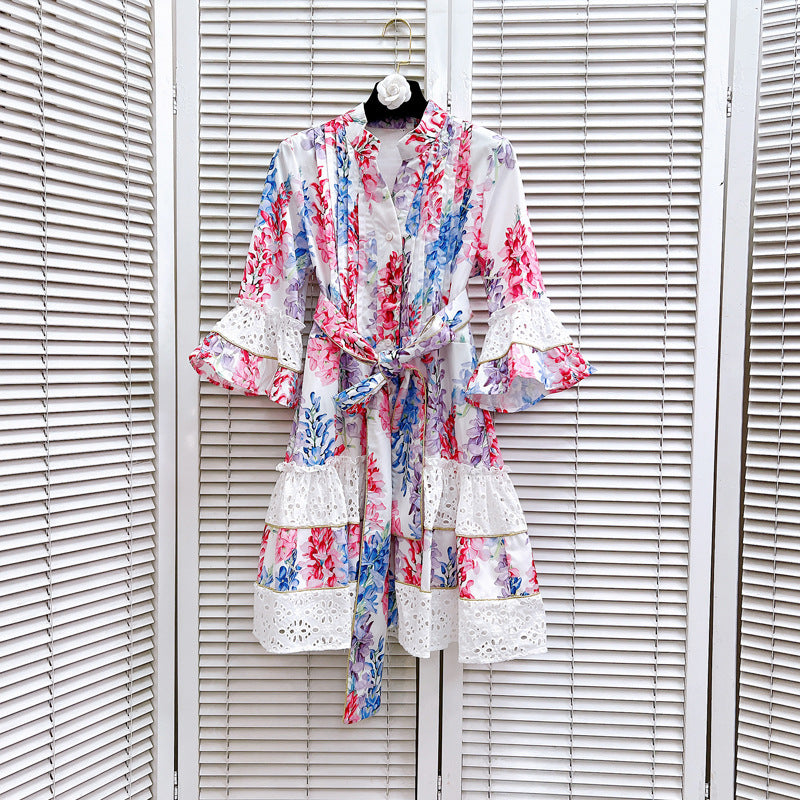 Vneck,bow, tie-in, waist-cinching cut-out dress