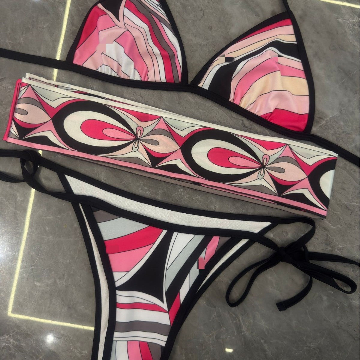 Striped Bikini Scarf Swimwear