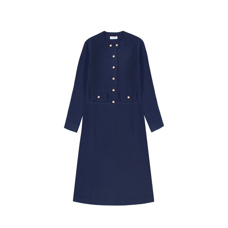 Lady royal blue round neck jacket