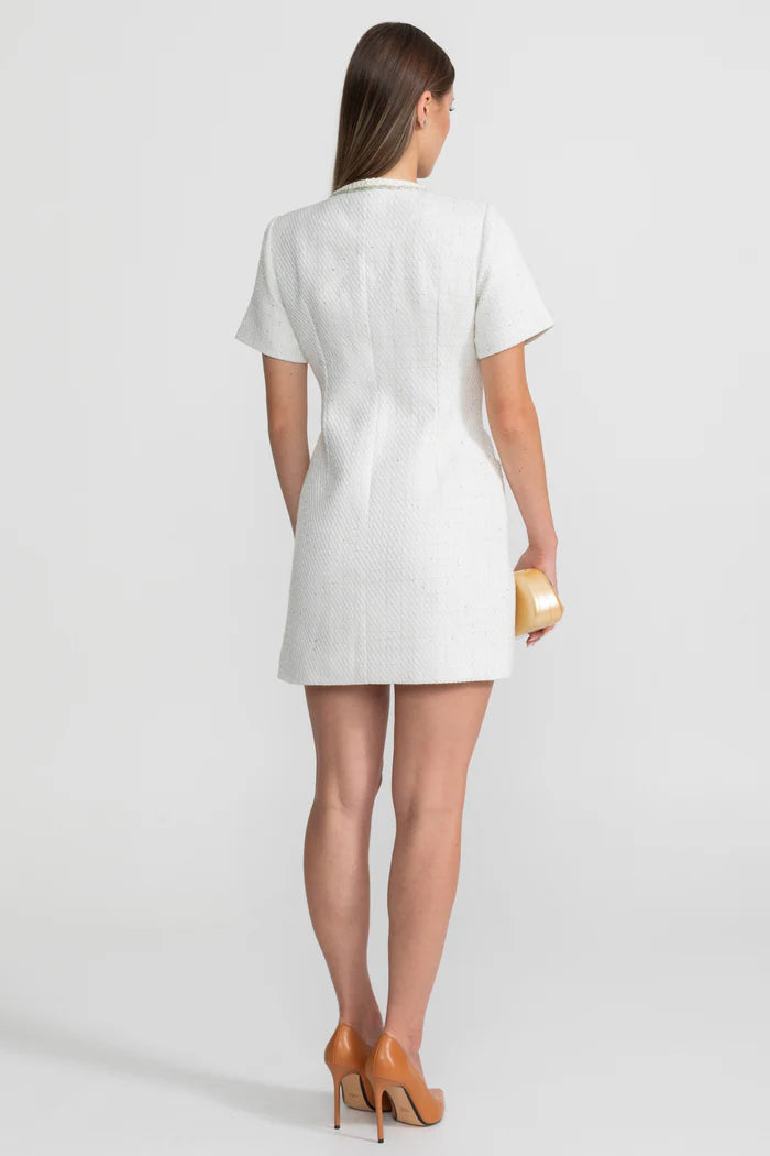 Tweed Mini Dress with Pearl Detailing – White