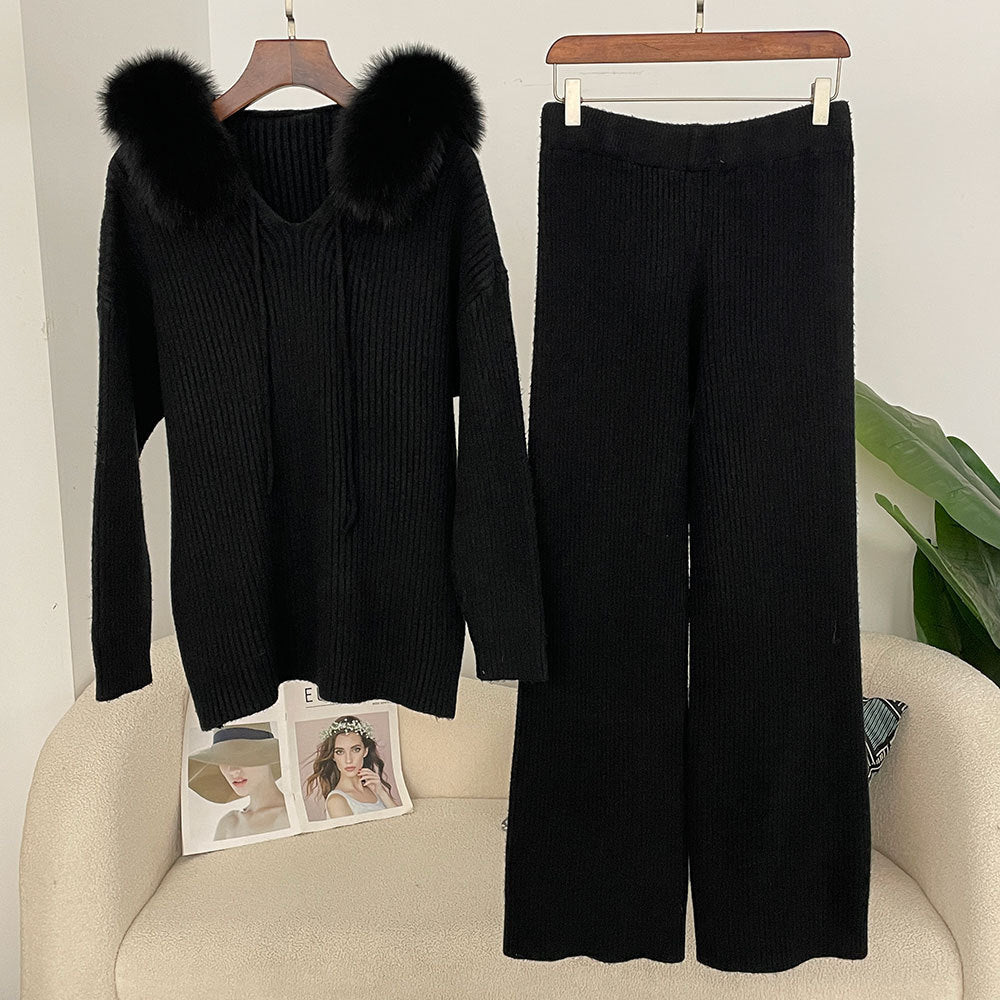 Sweater Wide-leg Pants Hooded Loose set