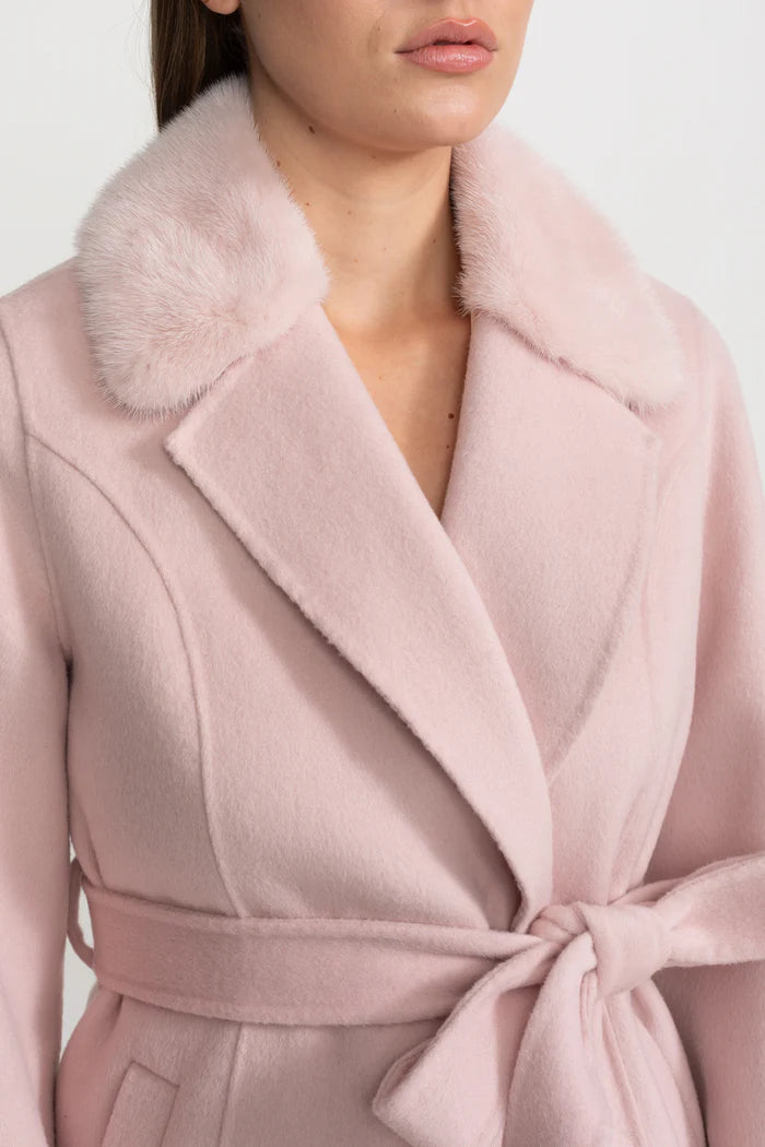 Embellished Wool Overcoat With Fox Fur Collar – Pink