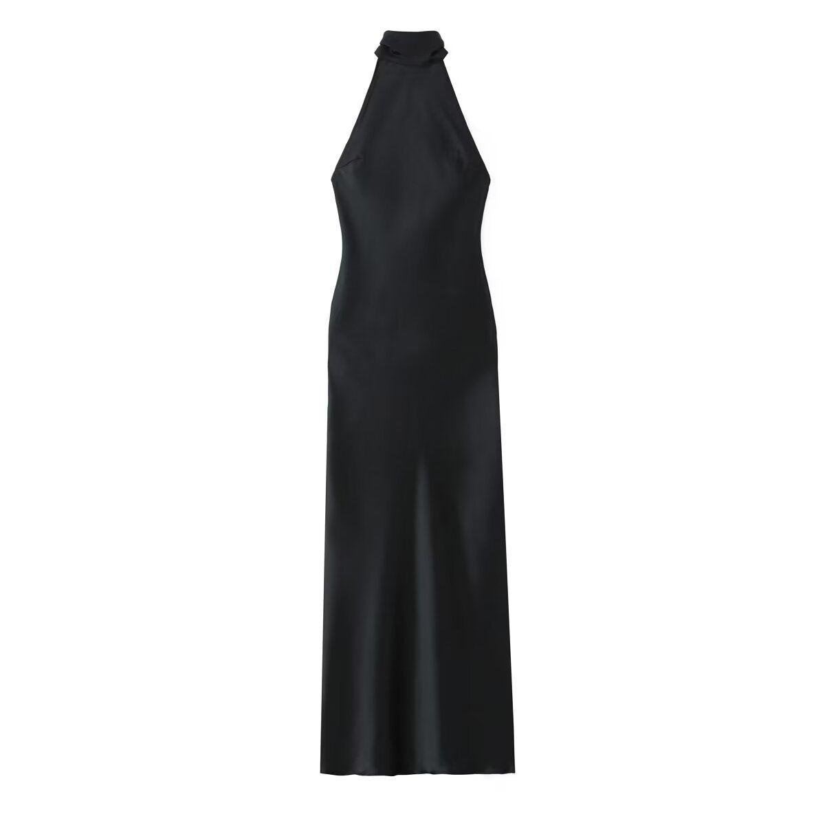 Open back silk satin black dress