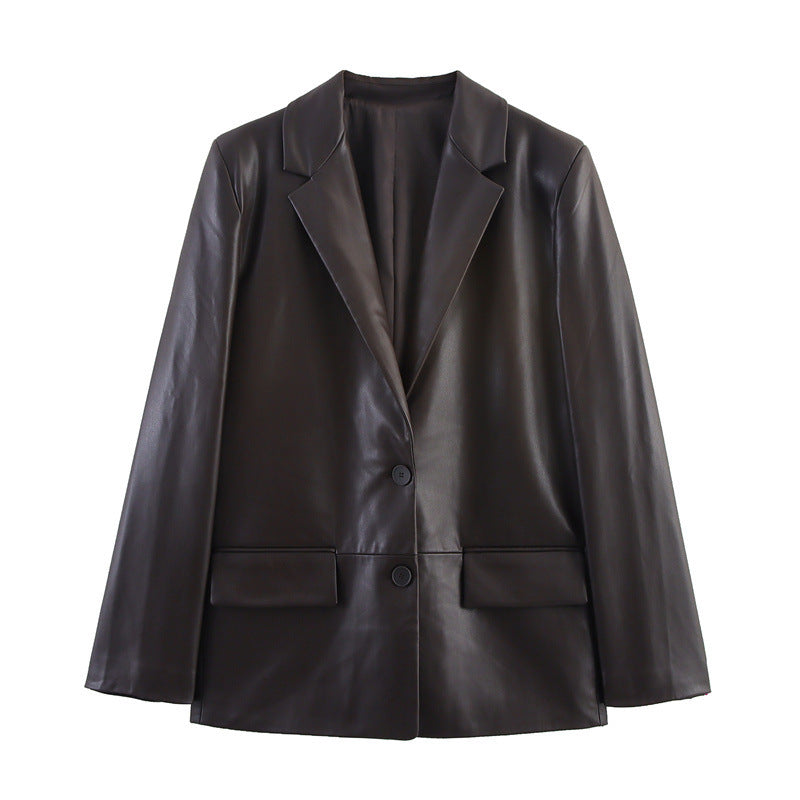 Straight Leather Effect Blazer