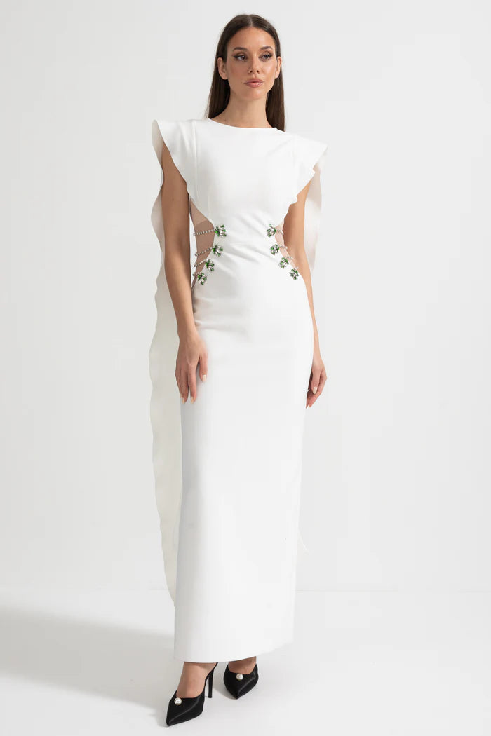Robe maxi coupée coupée avec détail de la déclaration - blanc